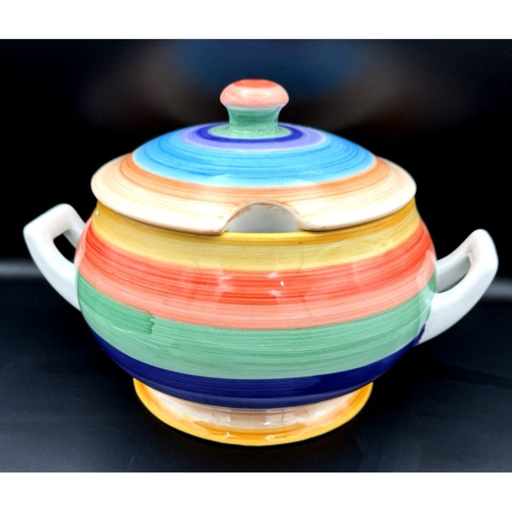 Tabletops Unlimited Rainbow Stripe Soup Tureen "Rondo"
